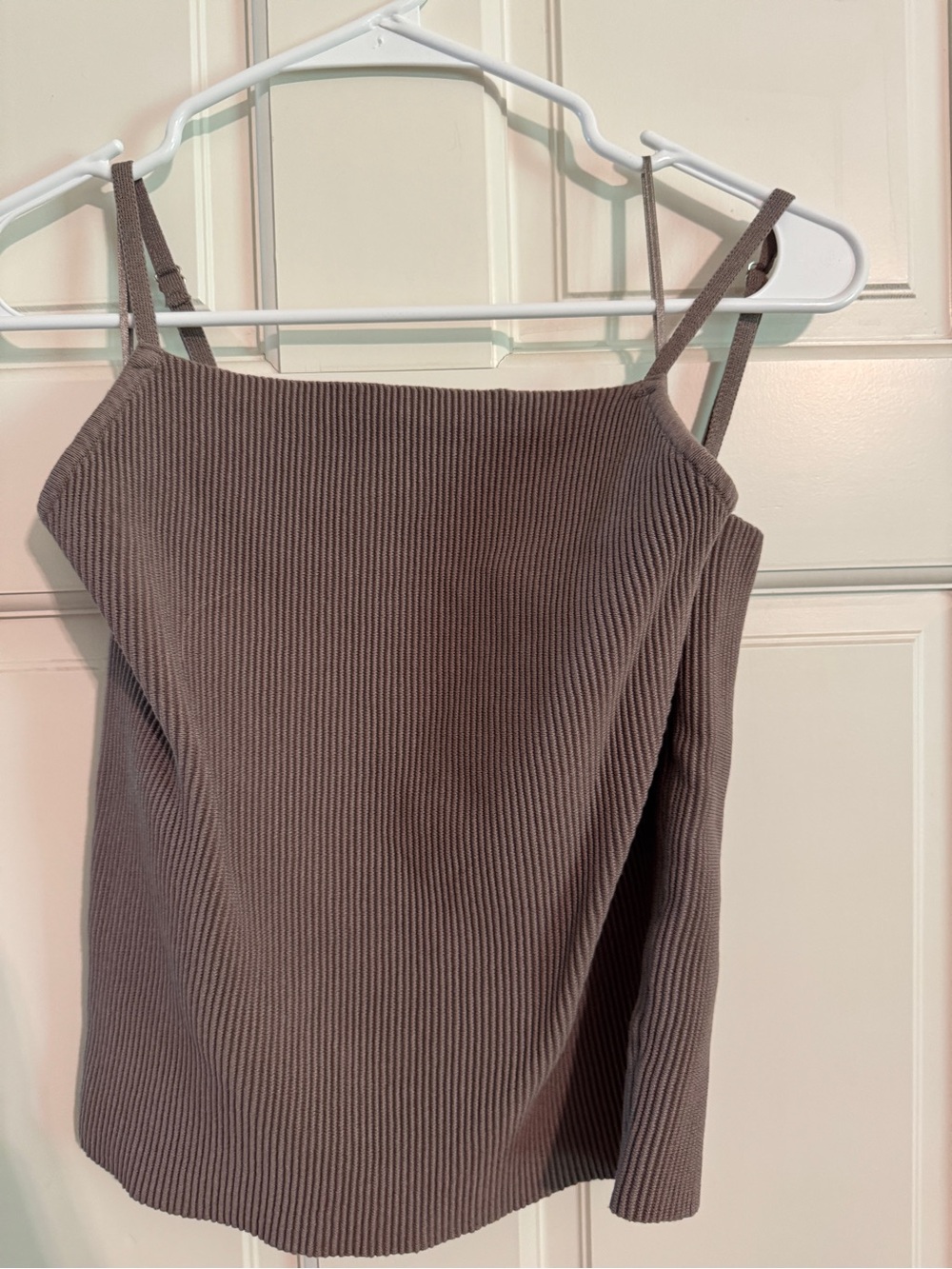 Ribbed Spaghetti Strap Tank Top in Taupe